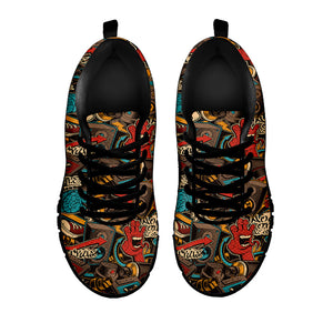 Retro Graffiti Pattern Print Black Running Shoes
