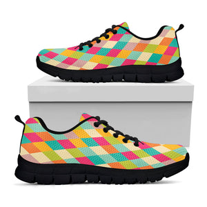 Retro Harlequin Pattern Print Black Running Shoes