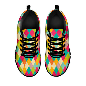 Retro Harlequin Pattern Print Black Running Shoes