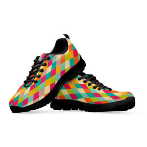 Retro Harlequin Pattern Print Black Running Shoes