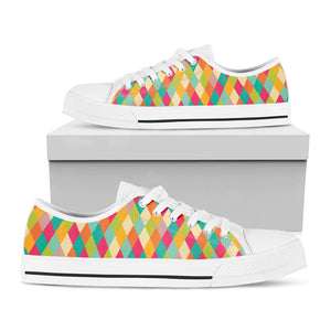 Retro Harlequin Pattern Print White Low Top Sneakers