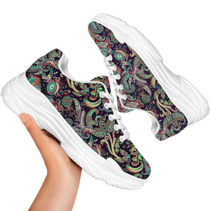 Retro Indian Paisley Pattern Print White Chunky Shoes
