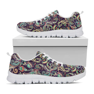 Retro Indian Paisley Pattern Print White Running Shoes
