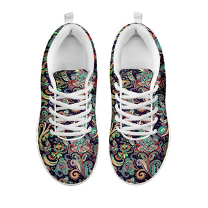 Retro Indian Paisley Pattern Print White Running Shoes