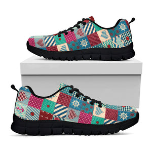 Retro Nautical Patchwork Pattern Print Black Running Shoes