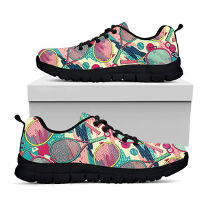 Retro Tennis Pattern Print Black Running Shoes