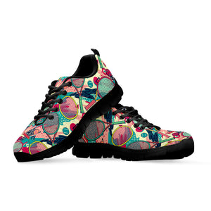 Retro Tennis Pattern Print Black Running Shoes