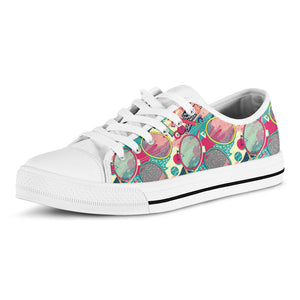 Retro Tennis Pattern Print White Low Top Sneakers