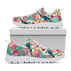 Retro Tennis Pattern Print White Running Shoes
