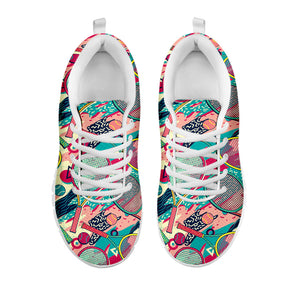 Retro Tennis Pattern Print White Running Shoes