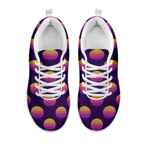 Retrowave Sunset Pattern Print White Running Shoes