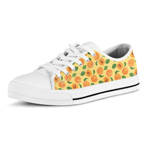 Ripe Apricot Fruit Pattern Print White Low Top Sneakers