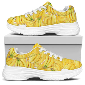Ripe Banana Pattern Print White Chunky Shoes