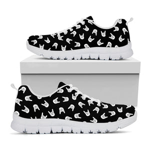 Rock And Roll Hand Sign Pattern Print White Running Shoes