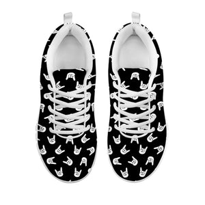 Rock And Roll Hand Sign Pattern Print White Running Shoes