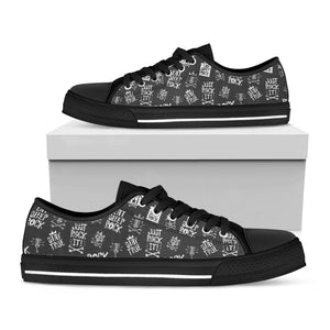 Rock And Roll Music Pattern Print Black Low Top Sneakers