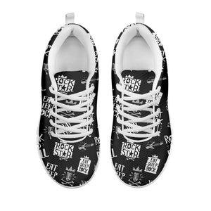 Rock And Roll Music Pattern Print White Running Shoes
