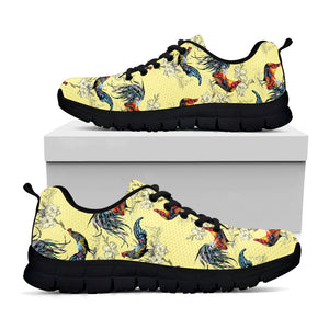 Rooster And Flower Pattern Print Black Running Shoes