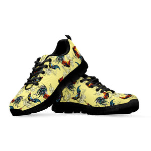 Rooster And Flower Pattern Print Black Running Shoes
