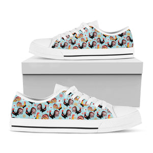 Rooster And Snowflake Pattern Print White Low Top Sneakers
