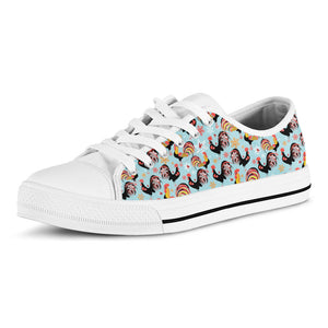 Rooster And Snowflake Pattern Print White Low Top Sneakers