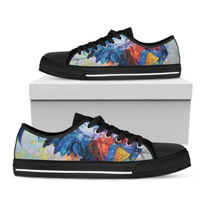 Rooster Painting Print Black Low Top Sneakers