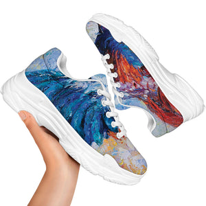 Rooster Painting Print White Chunky Shoes