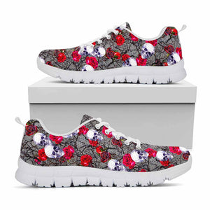 Rose Branch Skull Pattern Print White Running Shoes
