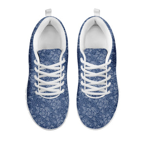 Rose Denim Jeans Pattern Print White Running Shoes