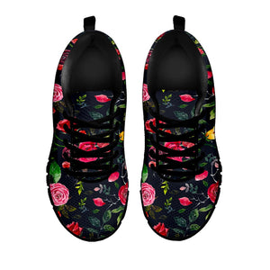 Roses Floral Flower Pattern Print Black Running Shoes