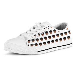 Rottweiler Face Pattern Print White Low Top Sneakers