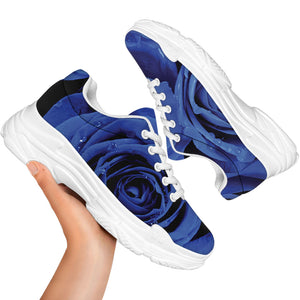 Royal Blue Rose Print White Chunky Shoes