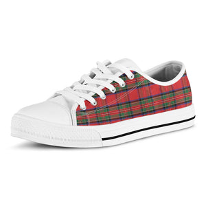 Royal Stewart Tartan Pattern Print White Low Top Sneakers