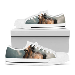 Running Wild Stallion Horse Print White Low Top Sneakers