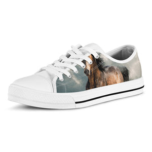 Running Wild Stallion Horse Print White Low Top Sneakers