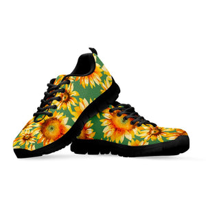Sage Watercolor Sunflower Pattern Print Black Running Shoes