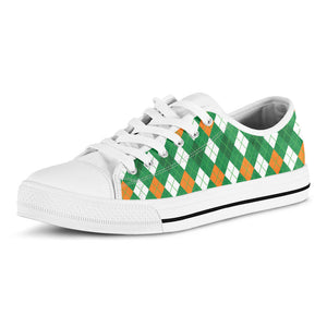 Saint Patrick's Day Argyle Pattern Print White Low Top Sneakers