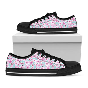 Sakura Cherry Blossom Pattern Print Black Low Top Sneakers
