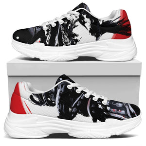 Samurai And Crow Print White Chunky Shoes
