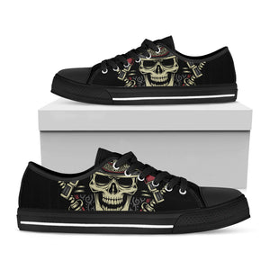 Samurai Warrior Skull Print Black Low Top Sneakers
