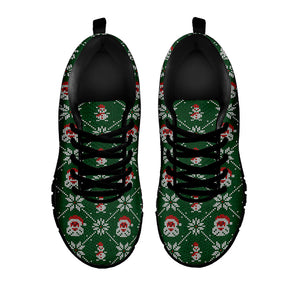 Santa Claus Knitted Pattern Print Black Running Shoes
