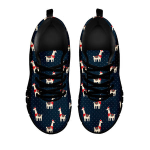 Santa Claus Llama Xmas Pattern Print Black Running Shoes