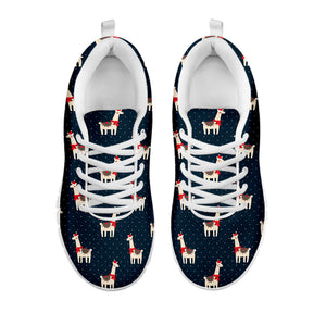 Santa Claus Llama Xmas Pattern Print White Running Shoes