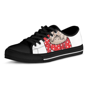 Santa Shih Tzu Print Black Low Top Sneakers