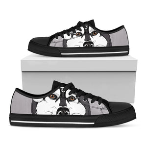 Santa Siberian Husky Print Black Low Top Sneakers
