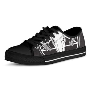 Satan Goat Skull Pentagram Print Black Low Top Sneakers