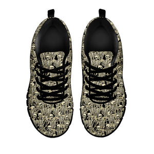 Scary Skeleton Pattern Print Black Running Shoes