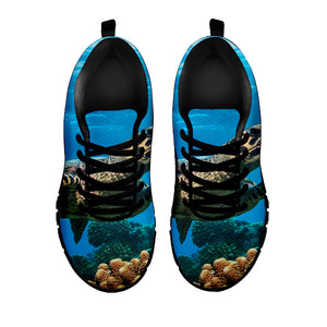 Sea Turtle Underwater Print Black Running Shoes
