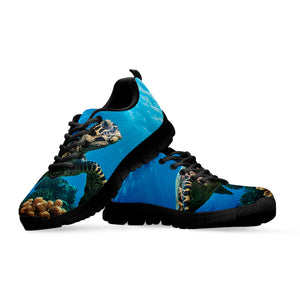 Sea Turtle Underwater Print Black Running Shoes