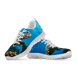 Sea Turtle Underwater Print White Running Shoes